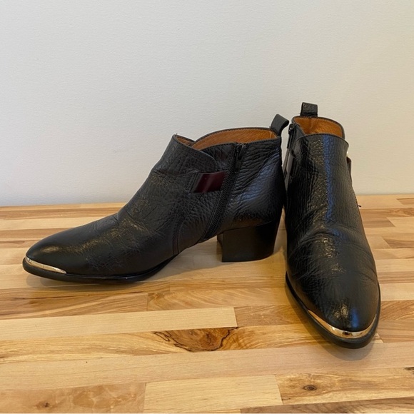 Hispanitas black & maroon brown leather ankle boots side zipper Spain booties 39 - Picture 7 of 13